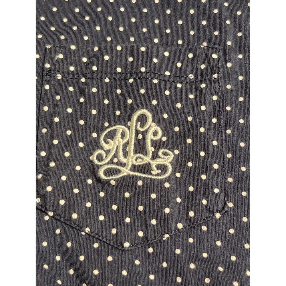 Lauren Ralph Lauren Navy Polka Dot Cotton Pajama Top Short Sleeve Size Medium
